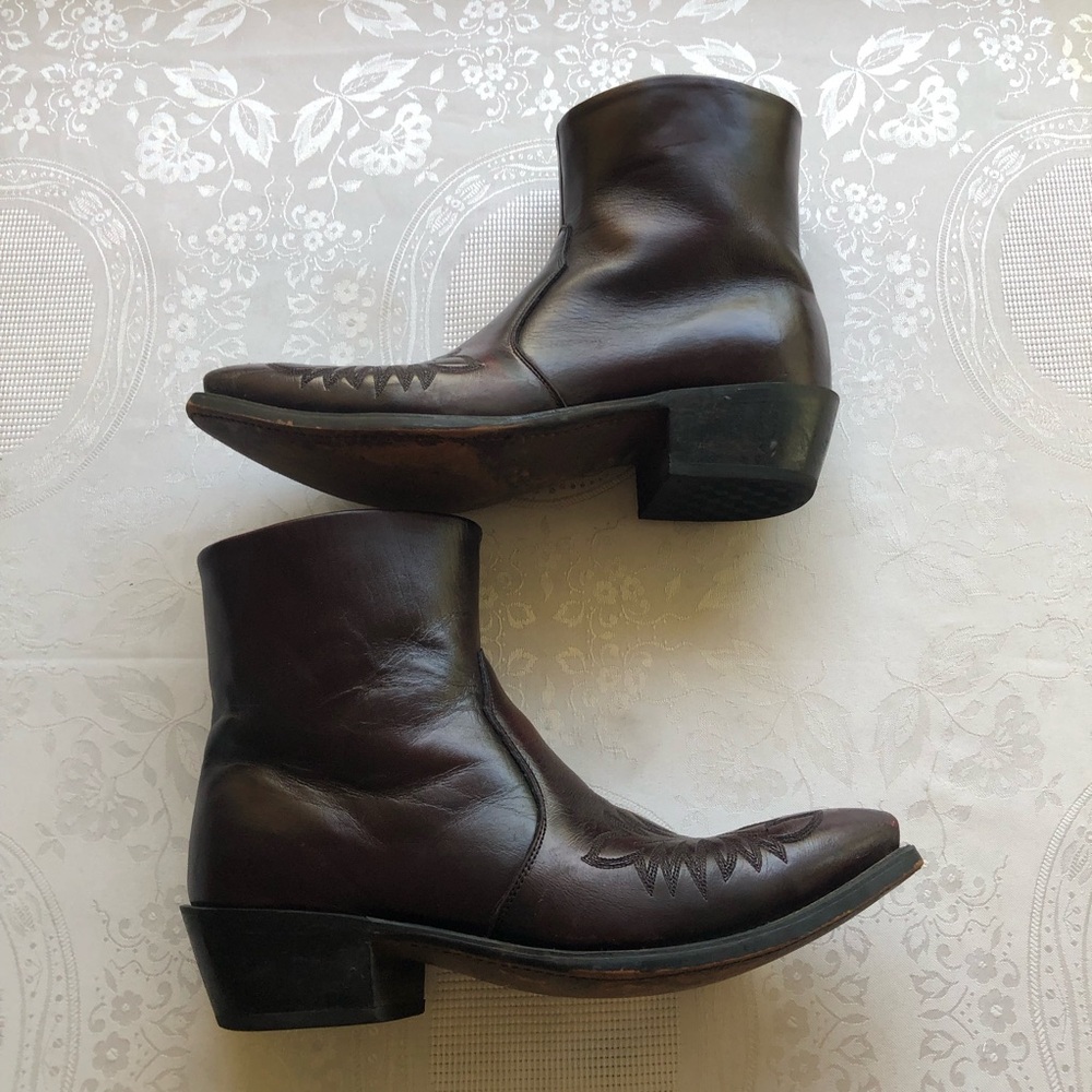 DURANGO Vintage Black Cherry Leather Ankle Boots Embroidered Men’s Size 8.5EE